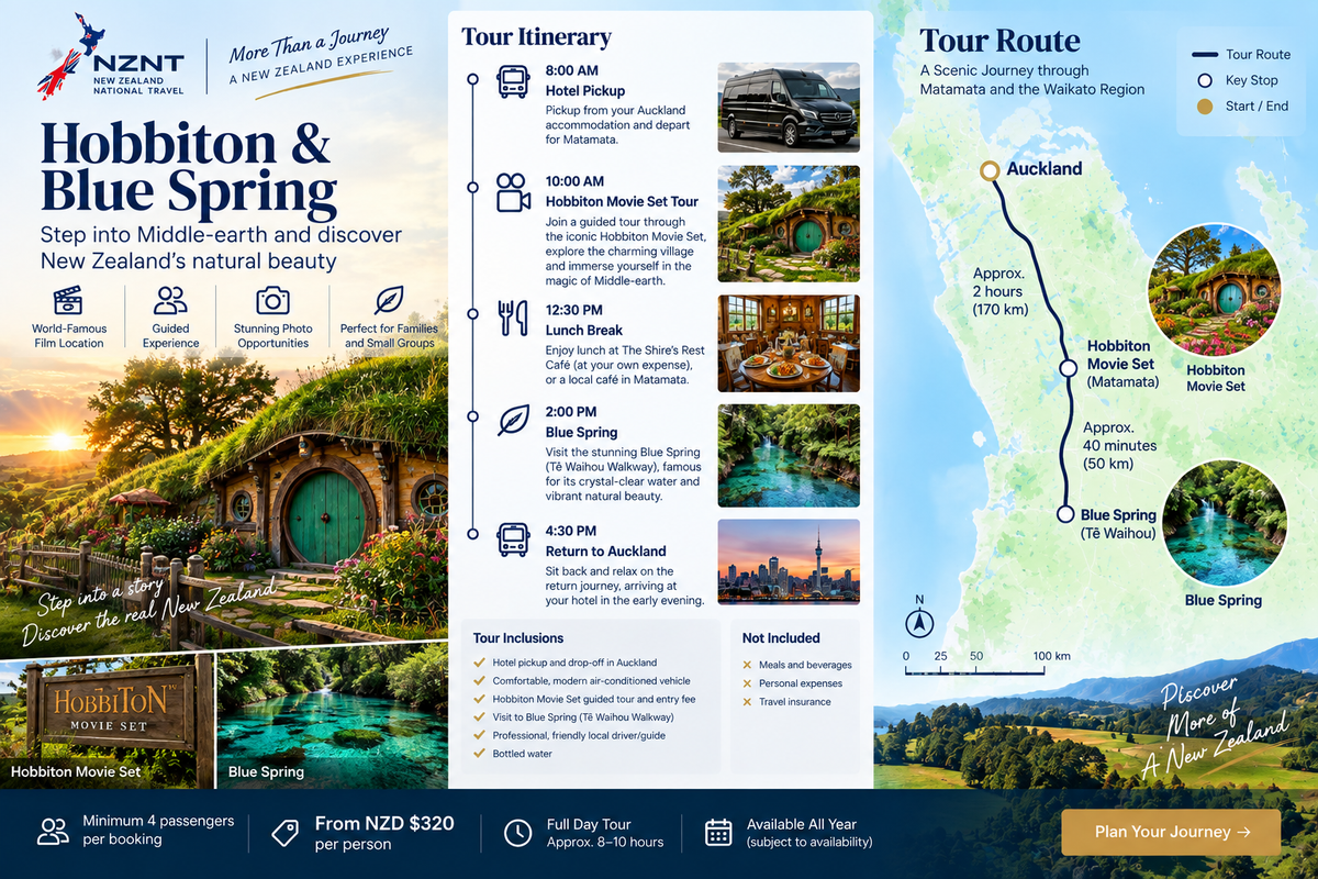 Hobbiton & Blue Spring Day Tour from Auckland